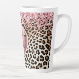 Tasse Latte Parties scintillant rose éclatante cils d'or léopa