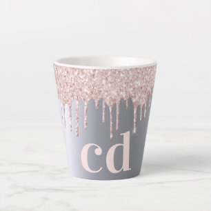 Tasse Latte parties scintillant rose or argent monogramme ini