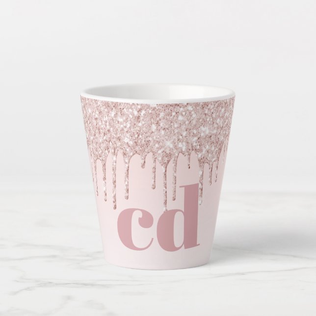 Tasse Latte parties scintillant rose or rousse monogramme init (Devant)