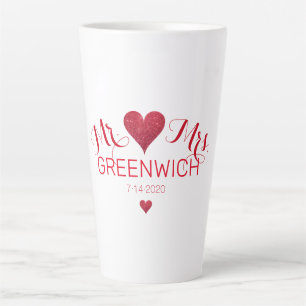 Tasse Latte Parties scintillant rouge foncé Couple coeur large