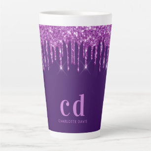 Tasse Latte Parties scintillant violet gouttes monogramme nom 