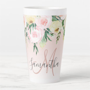 Tasse Latte Pastel Pink & Flowers Moderne