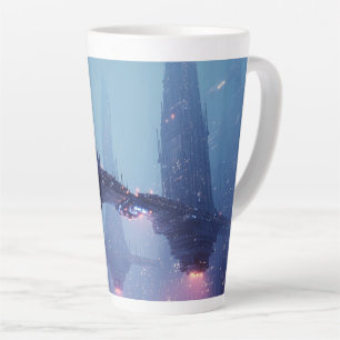 Tasse Latte Paysage urbain futuriste avec des structures flott