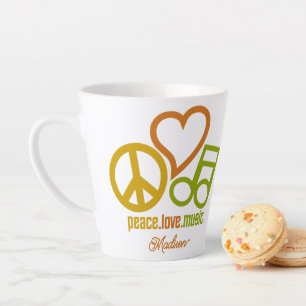 Tasse Latte Peace Love Music nom personnalisé