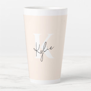 Tasse Latte Peach Pale Moderne Nom Personnalisé Monogramme -