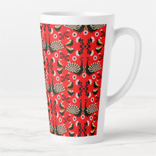 Tasse Latte Peacock Bird Folk Art.