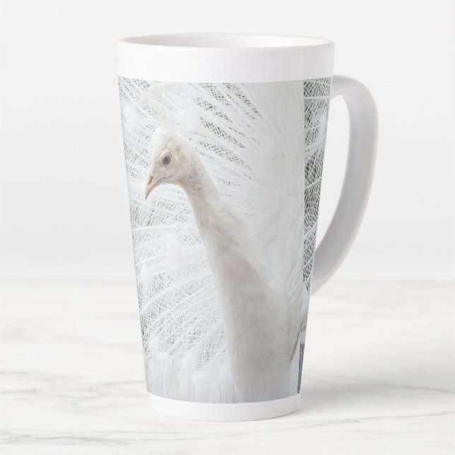 Tasse Latte Peacock blanc belles plumes (Angle droit)