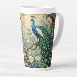 Tasse Latte Peacock Golden Turquoise Floral Jungle