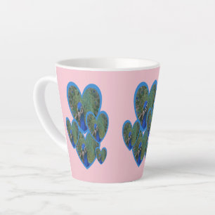 Tasse Latte Peacock Hearts Motif Cust. Musique en latte rose B