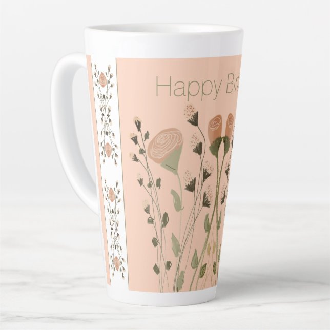 Tasse Latte Pêche Avec Floral (Angle gauche)