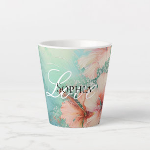 Tasse Latte Pêche tropicale Hibiscus blanc Amour floral