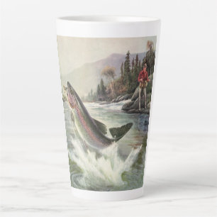 Tasse Latte Pêcheur vintage de truite arc-en-ciel Pêche du poi