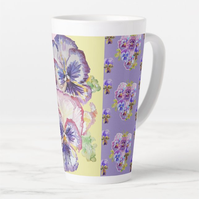 Tasse Latte Peint à la main Pansy Violet Pansies floral Latte  (Angle droit)