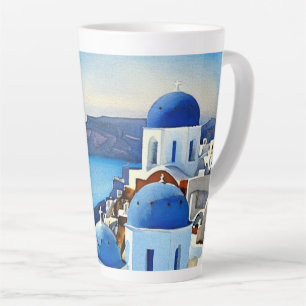 Tasse Latte Peinture aquarelle de Santorin Grèce