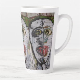 Tasse Latte Peinture originale de l'artiste 3 visages Whimsica