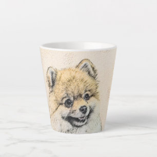 Tasse Latte Peinture Poméranienne (orange) - Art Chien origina