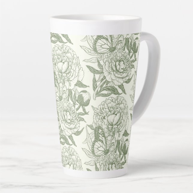 Tasse Latte Peoné et papillons bloc impression, sauge vert et (Angle droit)