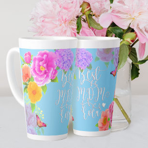 Tasse Latte Peonies romantiques Jardin Bleu Meilleure maman