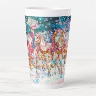 Tasse Latte Père Noël Magique Cheval Sleigh Neige Nuit de Noël