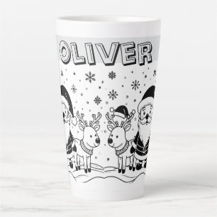 Tasse Latte Père Noël noir et blanc avec rennes