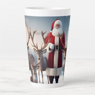 Tasse Latte Père Noël’s Crew : Père Noël Poses Reindees