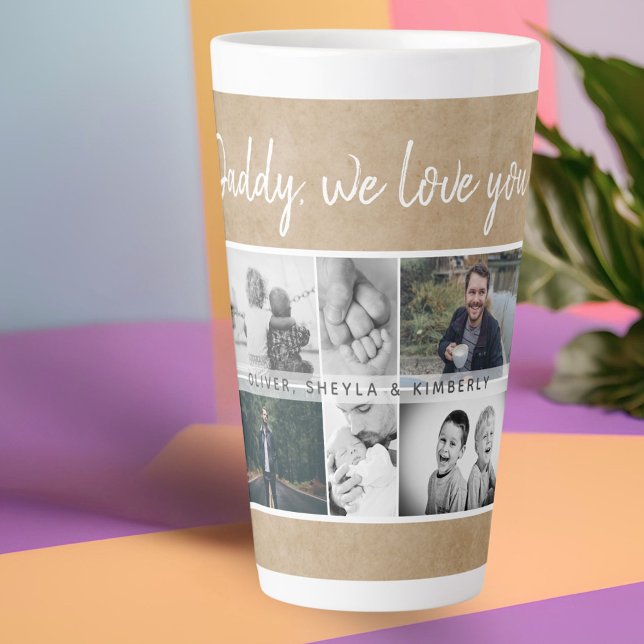 Tasse Latte Père rustique avec Enfants Famille Papa Photo Coll (Créateur téléchargé)