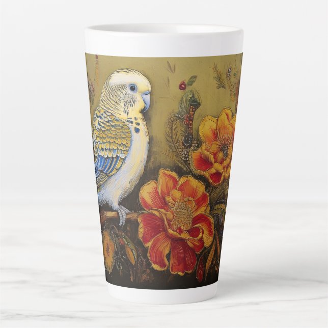 Tasse Latte Perruque d'art populaire avec Paisley et Fleurs (Devant)