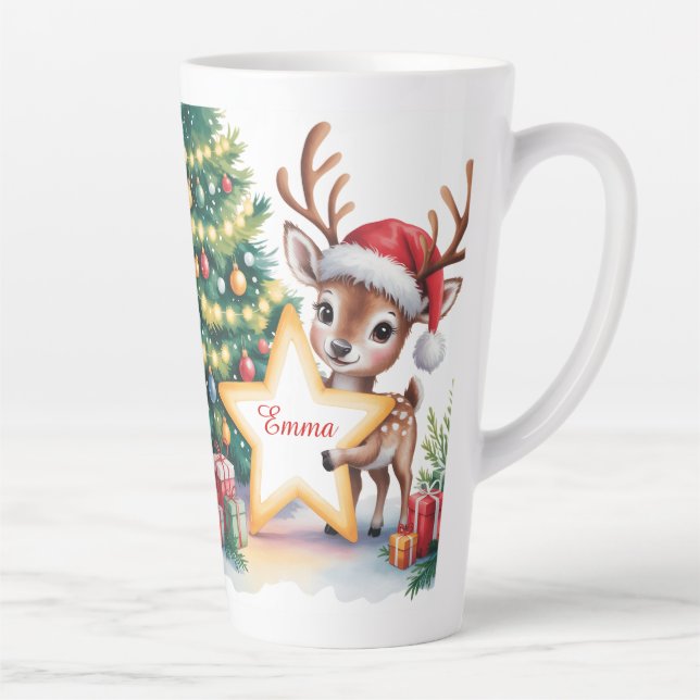 Tasse Latte Personalized Christmas Reindeer Custom Name  (Droite)