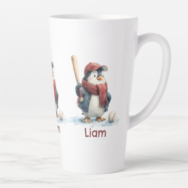 Tasse Latte Personalized Winter Penguin Baseball Kid (Droite)