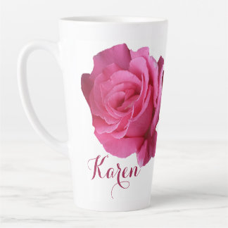 Tasse Latte Personnalisable Karen nom rose fleurs boho