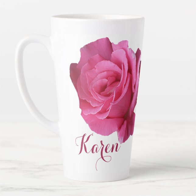 Tasse Latte Personnalisable Karen nom rose fleurs boho (Gauche)