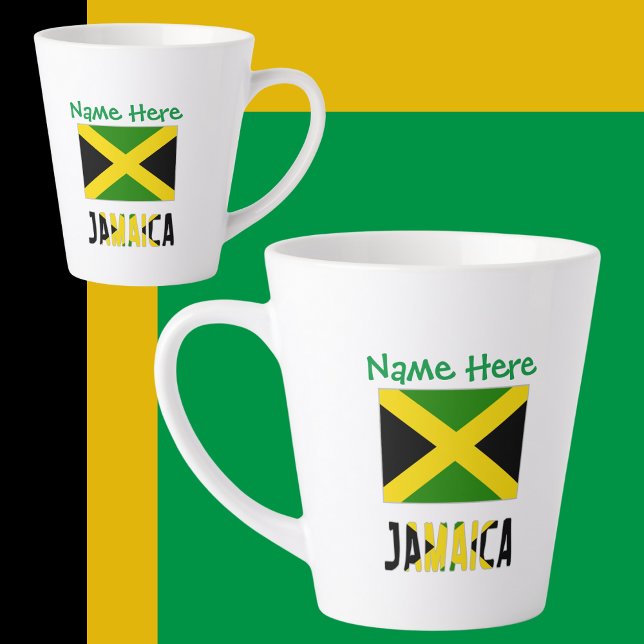 Tasse Latte Personnalisation verte du drapeau jamaïcain (Créateur téléchargé)