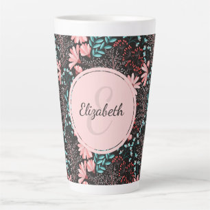 Tasse Latte Personnalisé rose et Turquoise floral foncé
