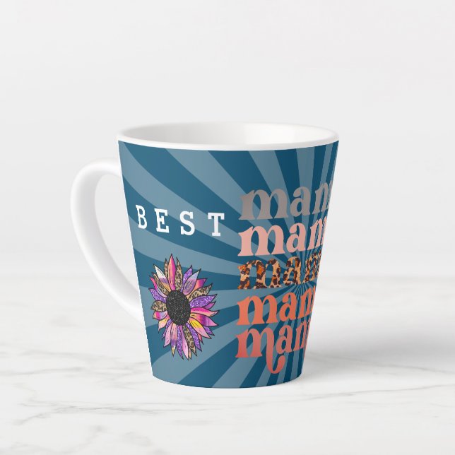 Tasse Latte Personnaliser florale Best Mom Blue (Angle gauche)