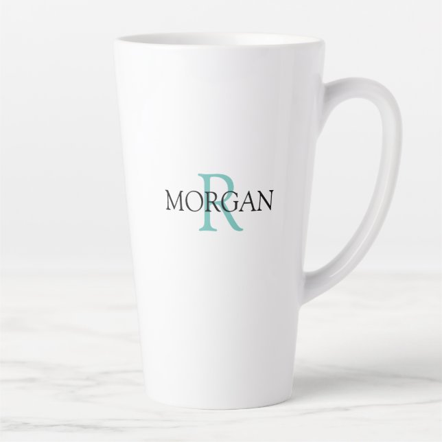 Tasse Latte Personnalisez le monogramme et le nom, Turquoise c (Droite)