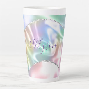 Tasse Latte Personnalize Purple Script, Iridescent Wave