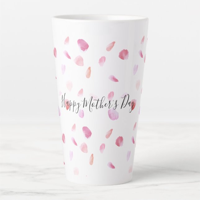 Tasse Latte Pétales Roses rose Aquarelle (Devant)