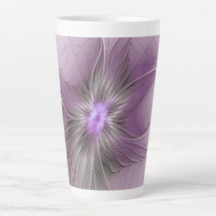 Tasse Latte Petite Beauté Moderne Gris Mauve Art Fractal Fleur