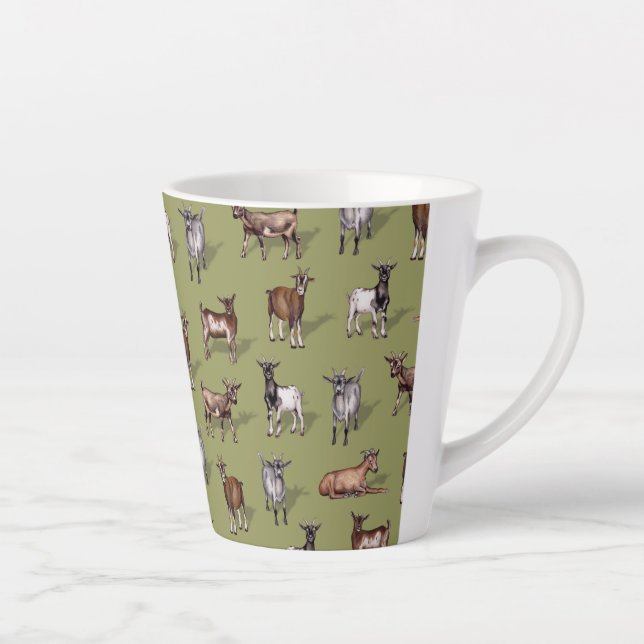 Tasse Latte Petites chèvres en vert - Motif de troupeau de chè (Droite)