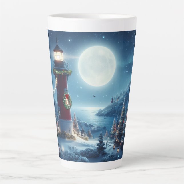 Tasse Latte Phare de Noël nautique (Devant)