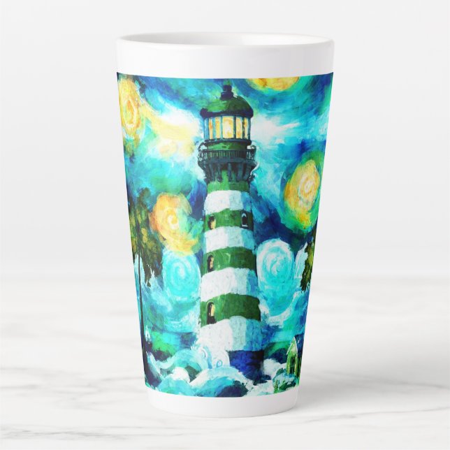 Tasse Latte Phare Tropical & Palm Trees Vert Bleu Turquoise (Devant)