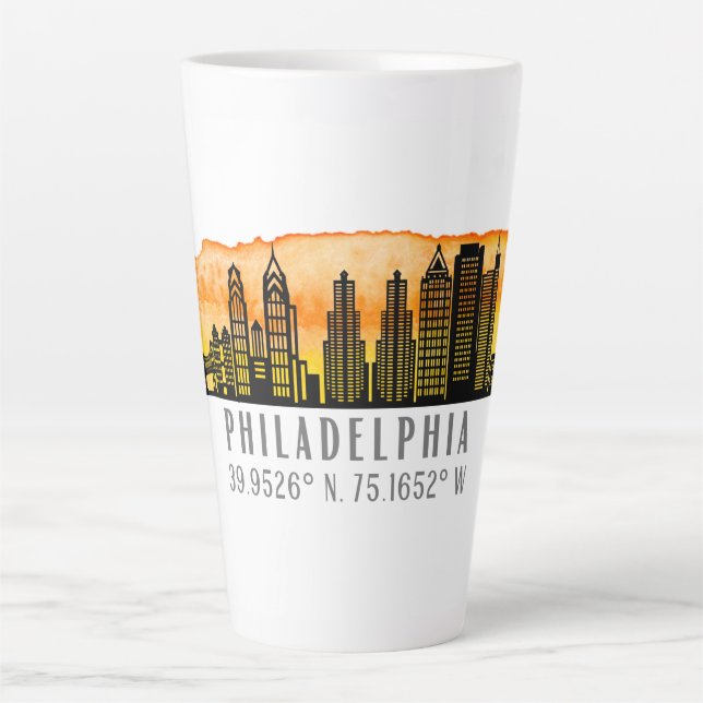 Tasse Latte Philadelphie Sunset Skyline Map Coordinates (Devant)