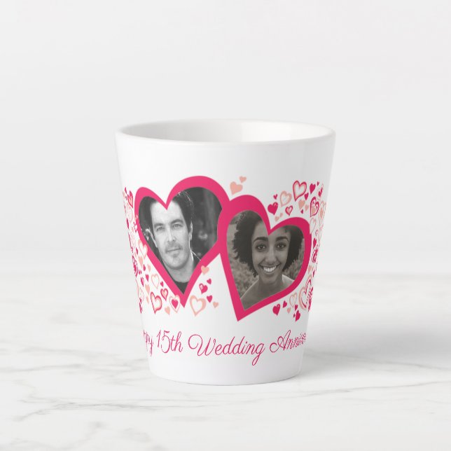 Tasse Latte Photo anniversaire de mariage personnalisée de deu (Devant)