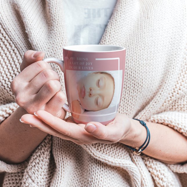 Tasse Latte Photo Bébé Fancy Cute | Rose et blanc | Devis (Créateur téléchargé)