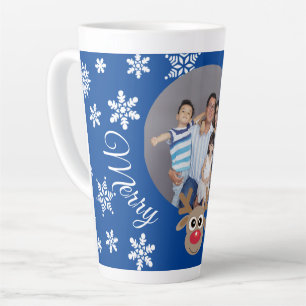 Tasse Latte Photo Christmas Blue Cute Reinder White Script
