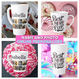 Tasse Latte Photo Collage Best Mom Ever Script Retro Mère's