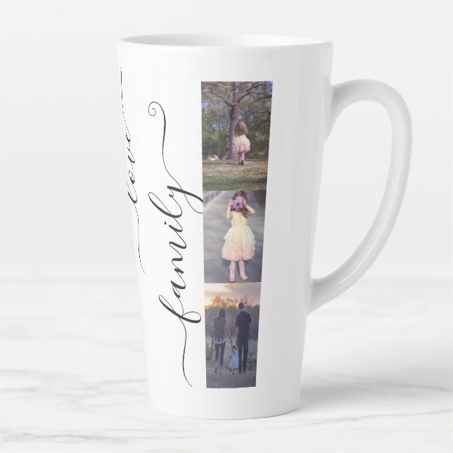 Tasse Latte Photo Collage Famille Photos Modèle Calligraphie (Droite)