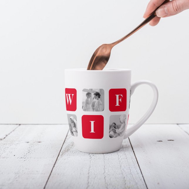 Tasse Latte Photo Collage Moderne & Cadeau Rouge Pour Lovely W (Créateur téléchargé)