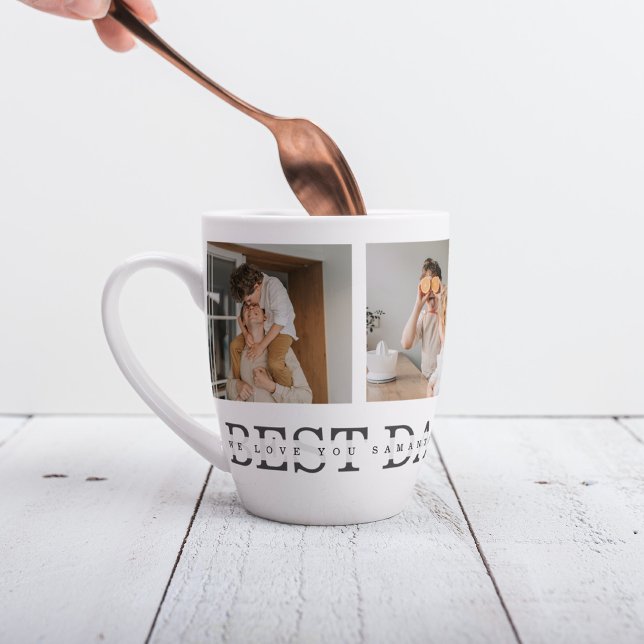 Tasse Latte Photo Collage moderne & Gris Meilleur Papa Jamais  (Créateur téléchargé)