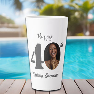 Tasse Latte Photo d'anniversaire 40 ans gras et heureux